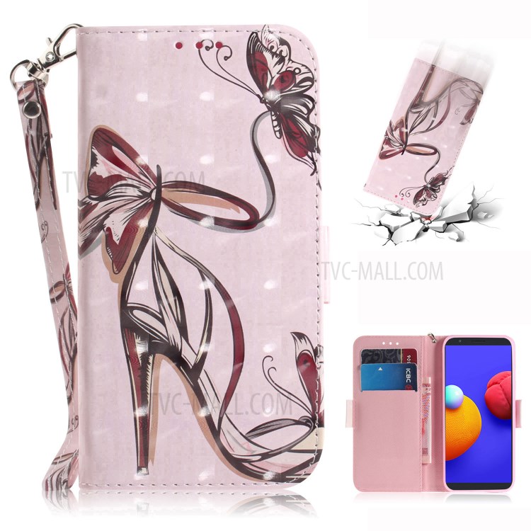 Light Spot Decor Pattern Printing Wallet Stand Leather Phone Cover with Strap for Samsung Galaxy A01 Core - High heels-1