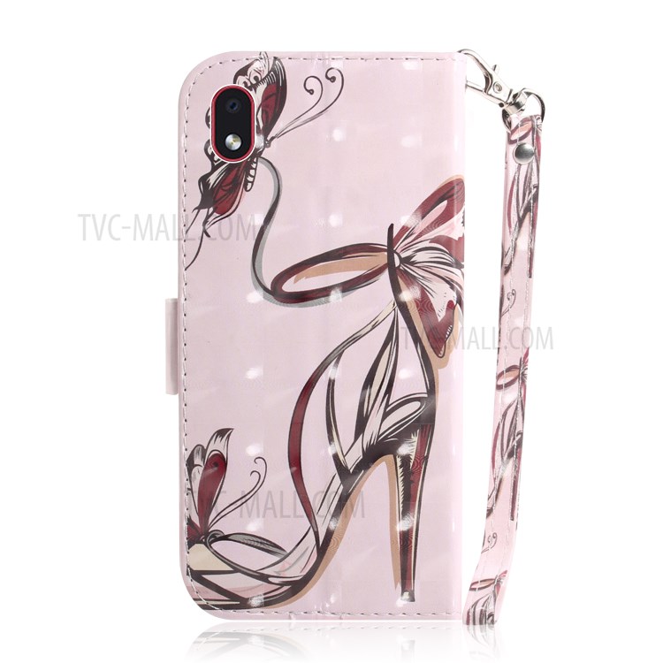 Light Spot Decor Pattern Printing Wallet Stand Leather Phone Cover with Strap for Samsung Galaxy A01 Core - High heels-3