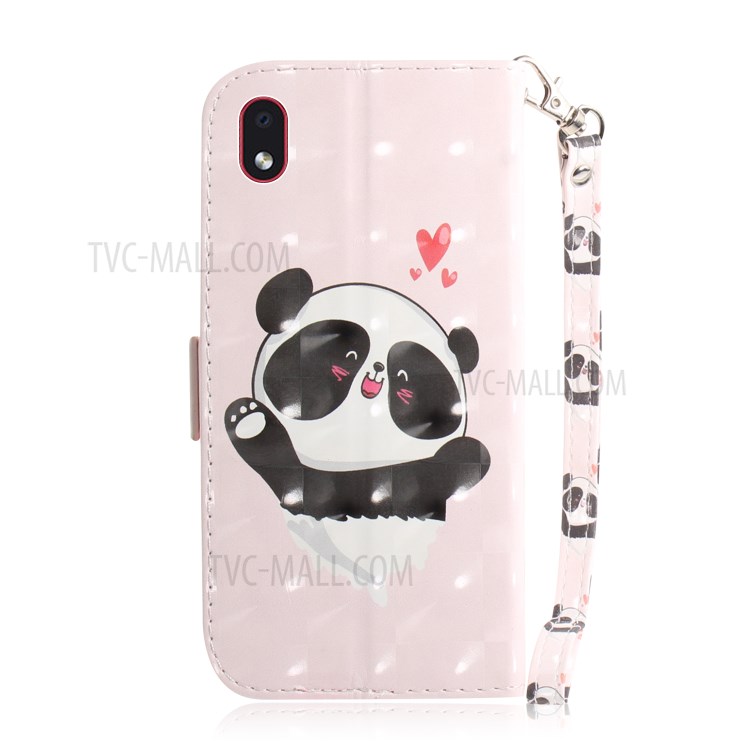 Light Spot Decor Pattern Printing Wallet Stand Leather Phone Cover with Strap for Samsung Galaxy A01 Core - Cute Panda-3