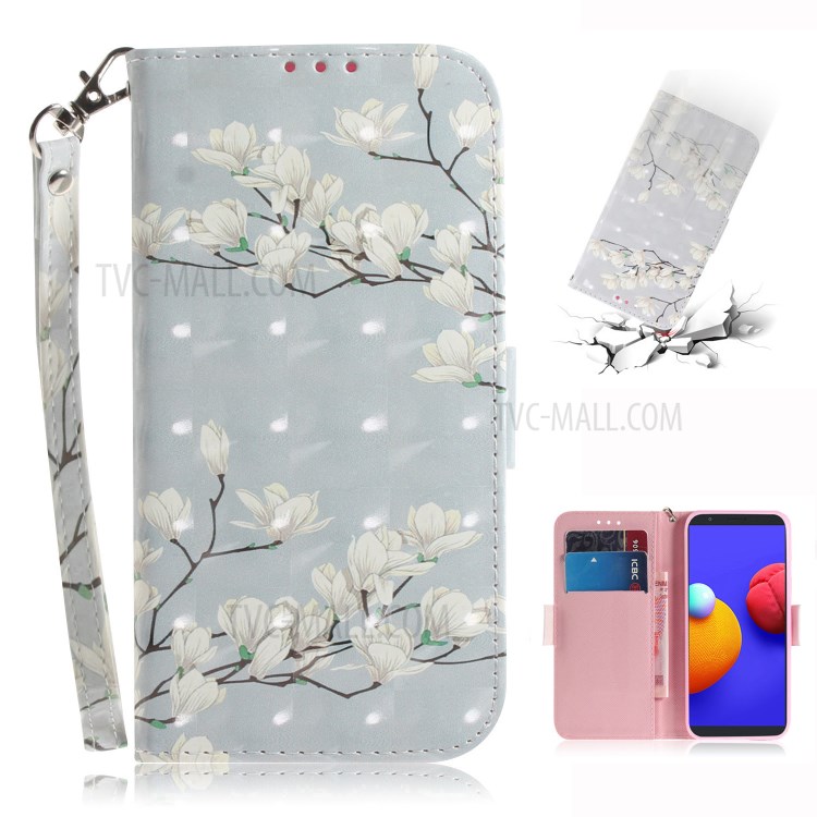 Light Spot Decor Pattern Printing Wallet Stand Leather Phone Cover with Strap for Samsung Galaxy A01 Core - Flower Branch-1
