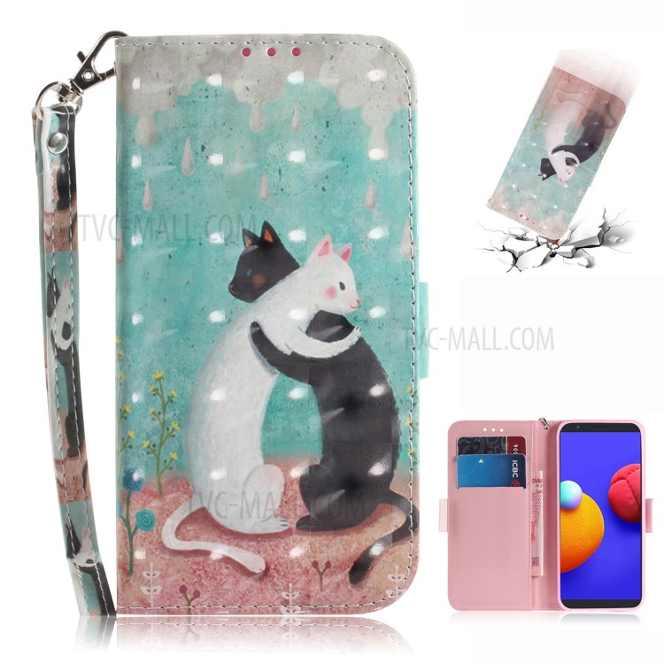 Light Spot Decor Pattern Printing Wallet Stand Leather Phone Cover with Strap for Samsung Galaxy A01 Core - Couple Cats-1