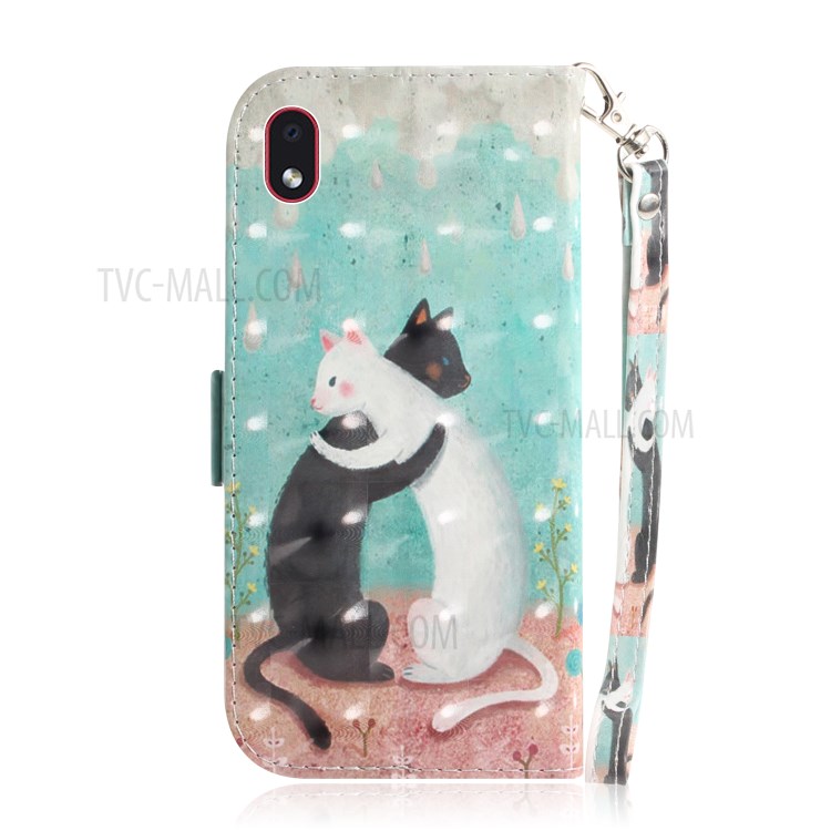 Light Spot Decor Pattern Printing Wallet Stand Leather Phone Cover with Strap for Samsung Galaxy A01 Core - Couple Cats-3