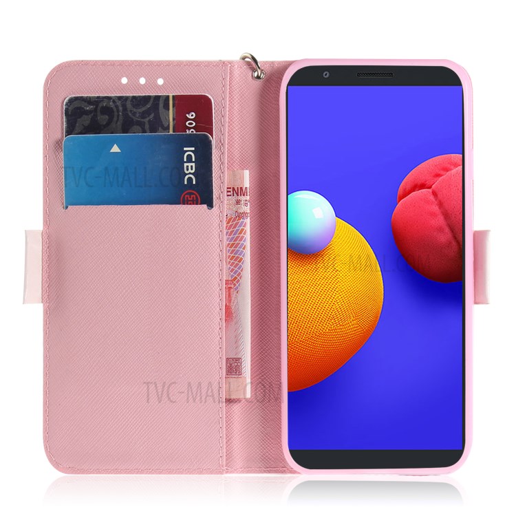 Light Spot Decor Pattern Printing Wallet Stand Leather Phone Cover with Strap for Samsung Galaxy A01 Core - Couple Cats-6