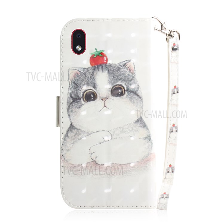 Light Spot Decor Pattern Printing Wallet Stand Leather Phone Cover with Strap for Samsung Galaxy A01 Core - Fat Cat-3
