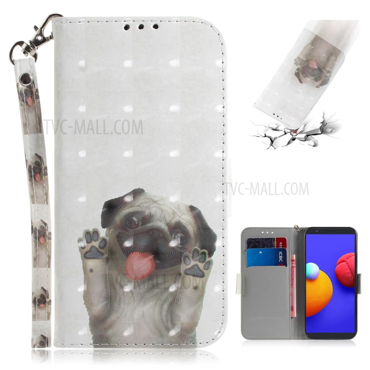 Light Spot Decor Pattern Printing Wallet Stand Leather Phone Cover with Strap for Samsung Galaxy A01 Core - Dog-1