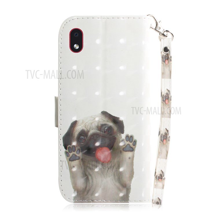 Light Spot Decor Pattern Printing Wallet Stand Leather Phone Cover with Strap for Samsung Galaxy A01 Core - Dog-3