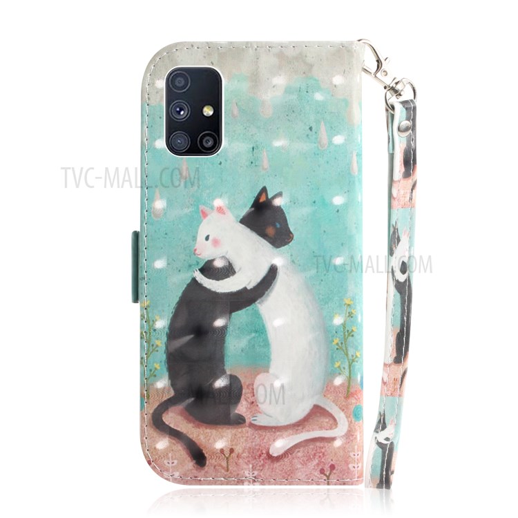 Light Spot Decor Pattern Printing Wallet Stand Leather Phone Case with Strap for Samsung Galaxy M51 - Couple Cats-3