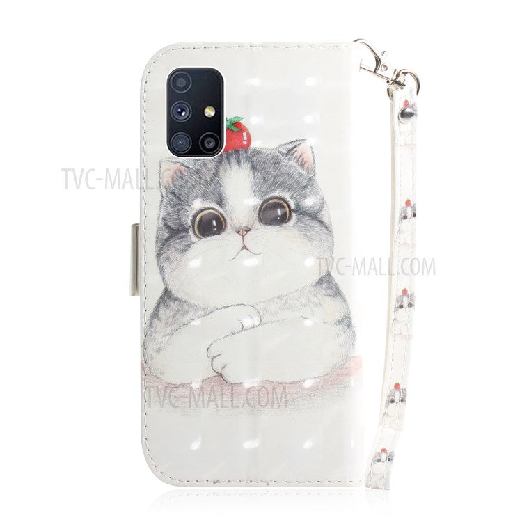 Light Spot Decor Pattern Printing Wallet Stand Leather Phone Case with Strap for Samsung Galaxy M51 - Fat Cat-3