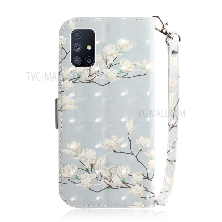 Light Spot Decor Pattern Printing Wallet Stand Leather Phone Case with Strap for Samsung Galaxy M51 - Flower Branches-3