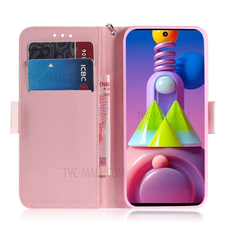 Light Spot Decor Pattern Printing Wallet Stand Leather Phone Case with Strap for Samsung Galaxy M51 - Flower Branches-6