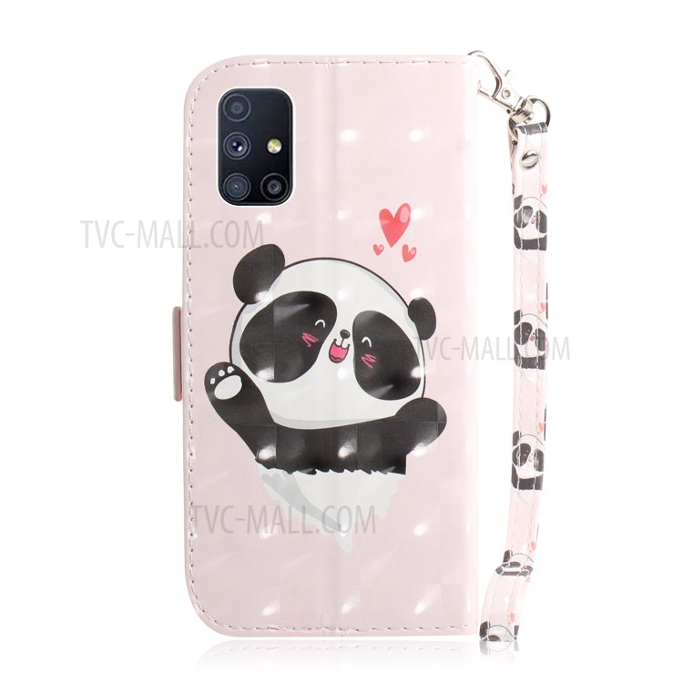 Light Spot Decor Pattern Printing Wallet Stand Leather Phone Case with Strap for Samsung Galaxy M51 - Cute Panda-3