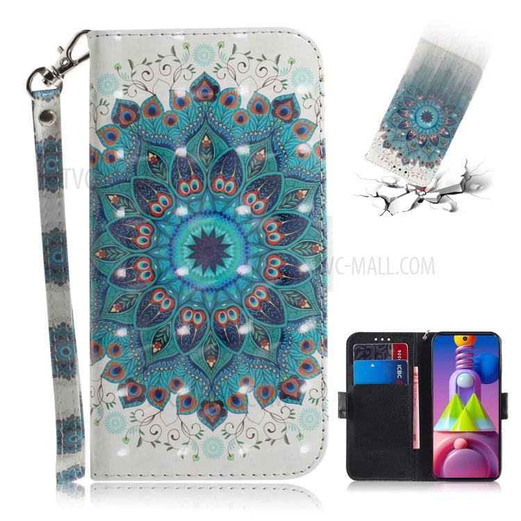 Light Spot Decor Pattern Printing Wallet Stand Leather Phone Case with Strap for Samsung Galaxy M51 - Malanda Flower-1