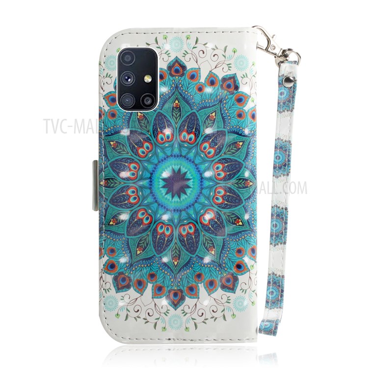 Light Spot Decor Pattern Printing Wallet Stand Leather Phone Case with Strap for Samsung Galaxy M51 - Malanda Flower-3