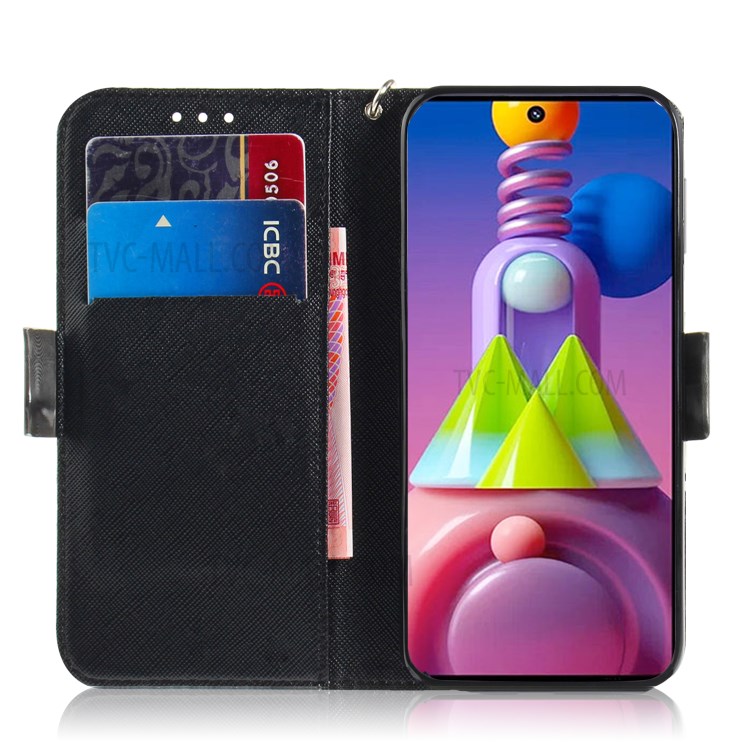 Light Spot Decor Pattern Printing Wallet Stand Leather Phone Case with Strap for Samsung Galaxy M51 - Malanda Flower-6