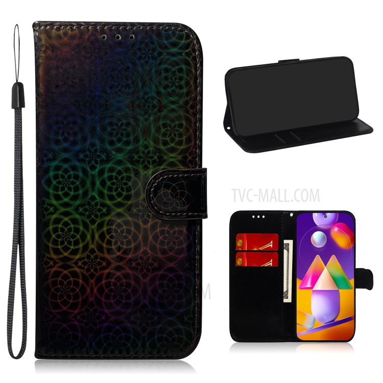 Flower Pattern Leather Wallet Phone Case with Stand for Samsung Galaxy M31s - Black-1