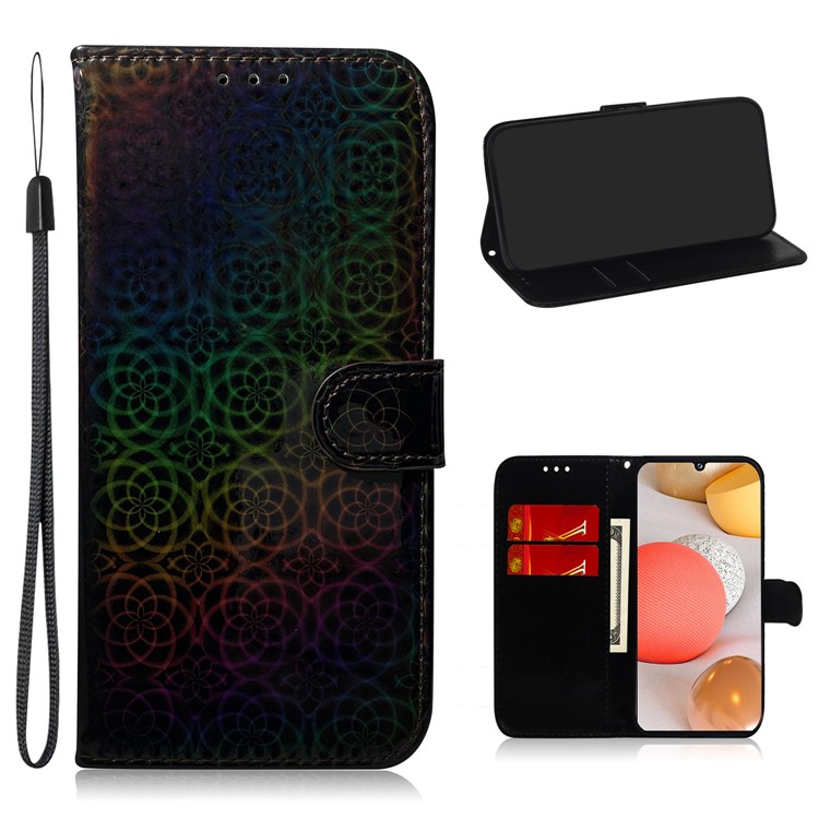 Dazzling Pattern Leather Wallet Phone Case with Stand for Samsung Galaxy A42 5G - Black-1