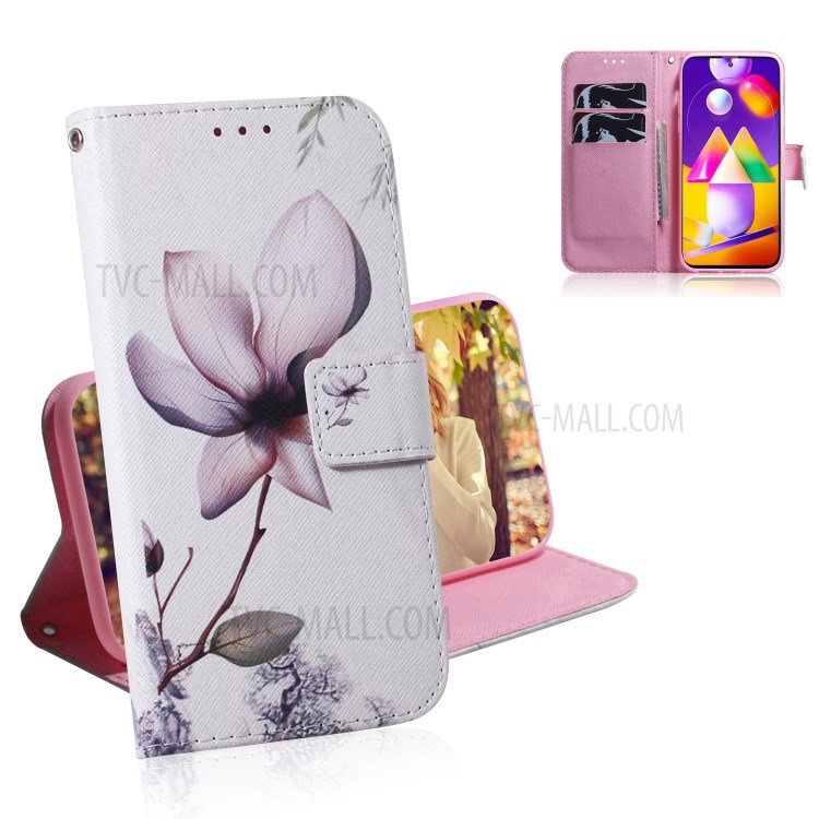 Pattern Printing Wallet Leather Cover Case for Samsung Galaxy M31s - Beautiful Flower-1