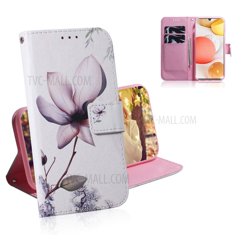 Pattern Printing Wallet Leather Phone Case for Samsung Galaxy A42 5G - Beautiful Flower-1