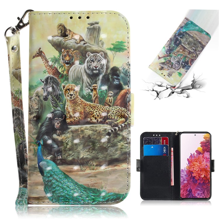 Light Spot Decor Pattern Printing Wallet Stand Leather Phone Case with Strap for Samsung Galaxy S20 FE/S20 Fan Edition/S20 FE 5G/S20 Fan Edition 5G/S20 Lite - Animals-1