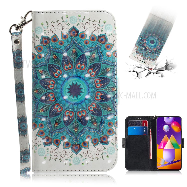 Light Spot Decor Pattern Printing Wallet Stand Leather Phone Case with Strap for Samsung Galaxy M31s - Flower Pattern-1