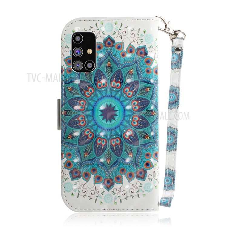 Light Spot Decor Pattern Printing Wallet Stand Leather Phone Case with Strap for Samsung Galaxy M31s - Flower Pattern-3