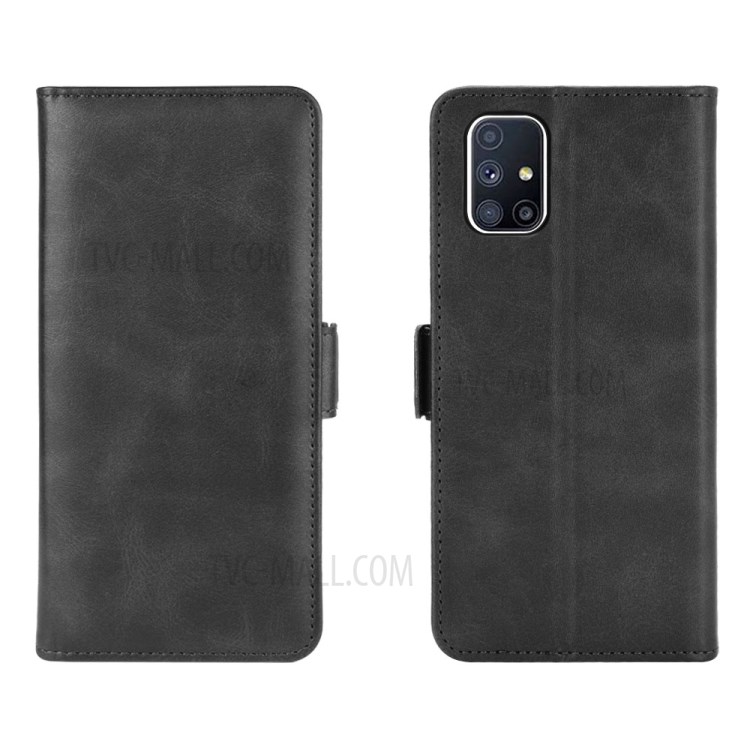 Double Clasp Leather Flip Wallet Stand Phone Cover for Samsung Galaxy M51 - Black-2