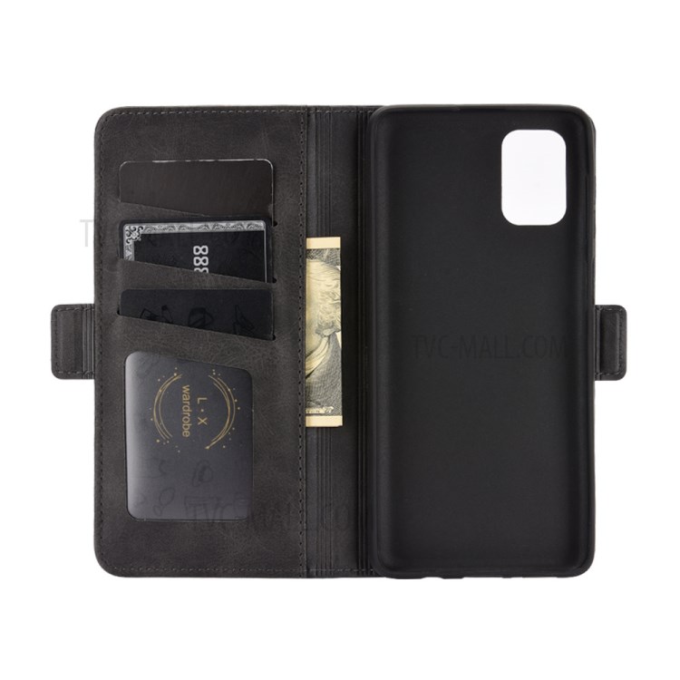 Double Clasp Leather Flip Wallet Stand Phone Cover for Samsung Galaxy M51 - Black-3