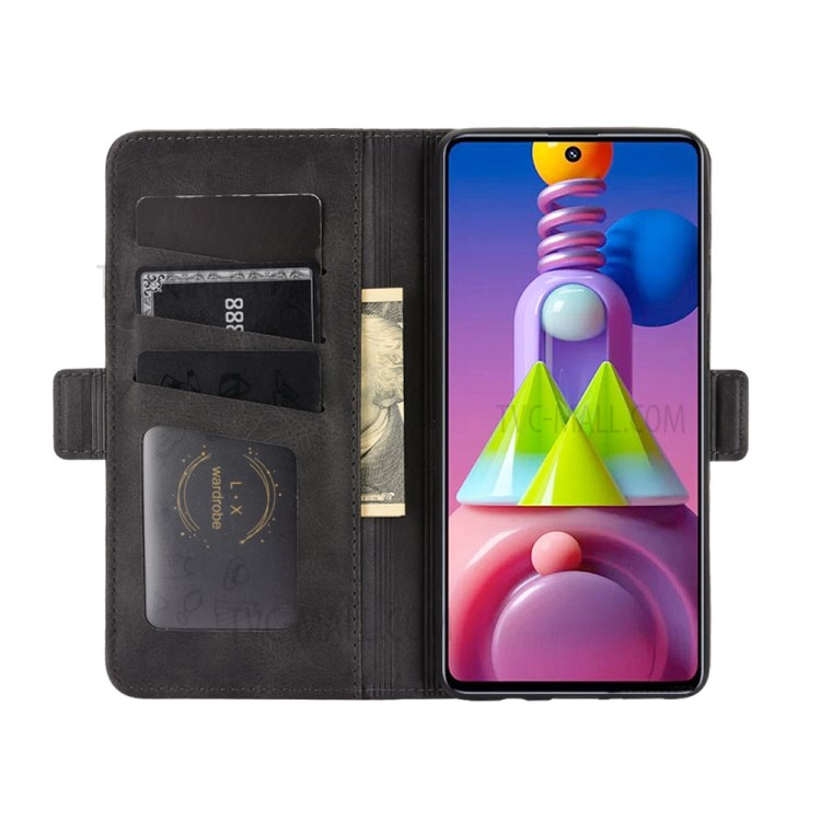 Double Clasp Leather Flip Wallet Stand Phone Cover for Samsung Galaxy M51 - Black-4