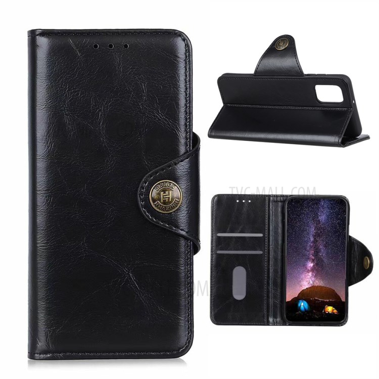 Leather Wallet Phone Protective Case with Stand for Samsung Galaxy M51 (Side Fingerprint) - Black-1