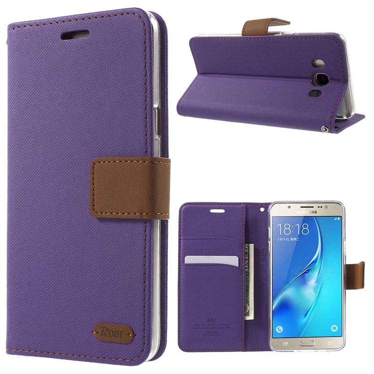 

ROAR Twill Texture Wallet Leather Phone Cover for Samsung Galaxy J5 (2016) - Purple, Galaxy J5 (2016)