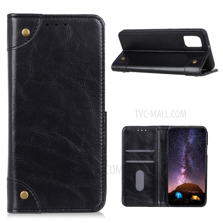 Magnetic Leather Wallet Phone Protective Case for Samsung Galaxy M51 (Side Fingerprint) - Black-1
