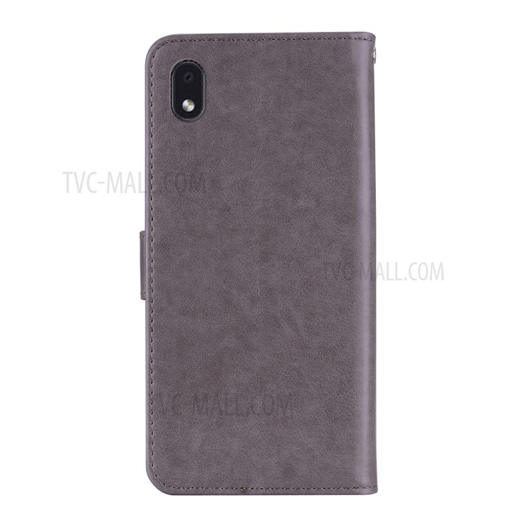 Rhinestone Decoration Imprint Owl Leather Shell Wallet Stand Phone Cover for Samsung Galaxy A01 Core - Grey-4