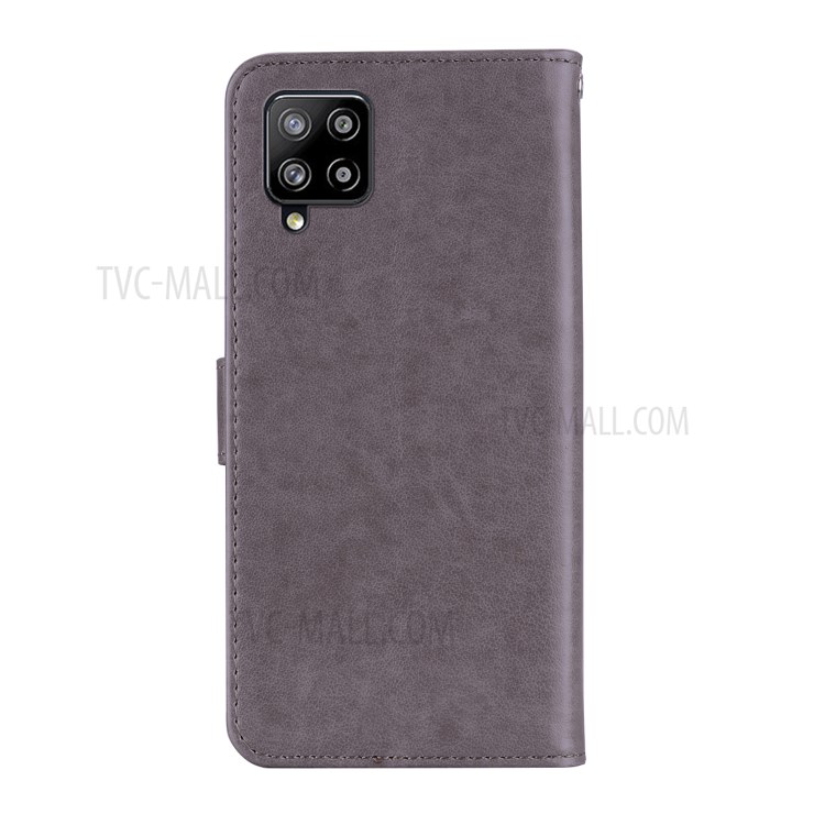 Rhinestone Decoration Imprint Owl Leather Shell Wallet Stand Phone Cover for Samsung Galaxy A42 5G - Grey-4
