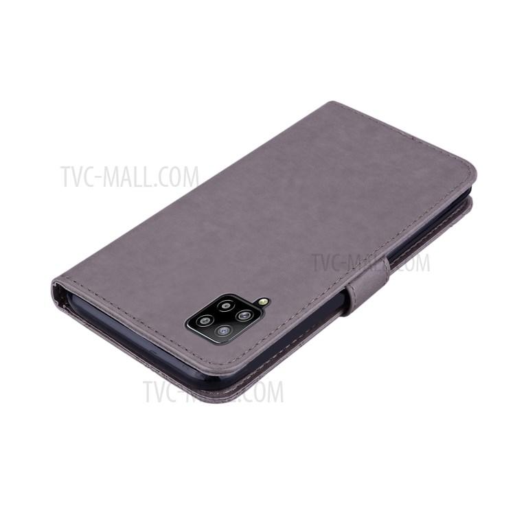 Rhinestone Decoration Imprint Owl Leather Shell Wallet Stand Phone Cover for Samsung Galaxy A42 5G - Grey-5