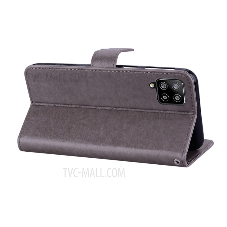 Rhinestone Decoration Imprint Owl Leather Shell Wallet Stand Phone Cover for Samsung Galaxy A42 5G - Grey-6