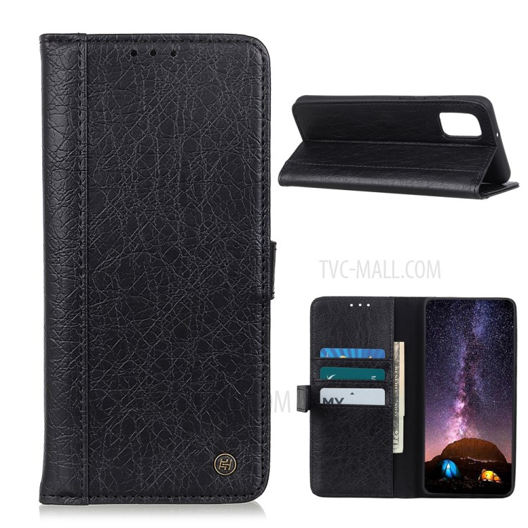 Split Leather Wallet Stand Cover Case Samsung Galaxy M51 (Side Fingerprint Version) - Black-1