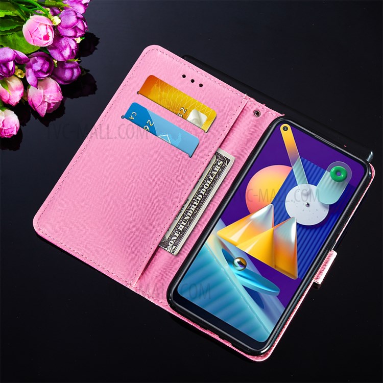 Leather Phone Wallet Protective Case Pattern Printing for Samsung Galaxy A11/M11 - Red Butterfly-10