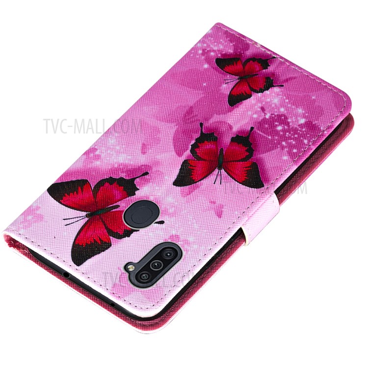 Leather Phone Wallet Protective Case Pattern Printing for Samsung Galaxy A11/M11 - Red Butterfly-5