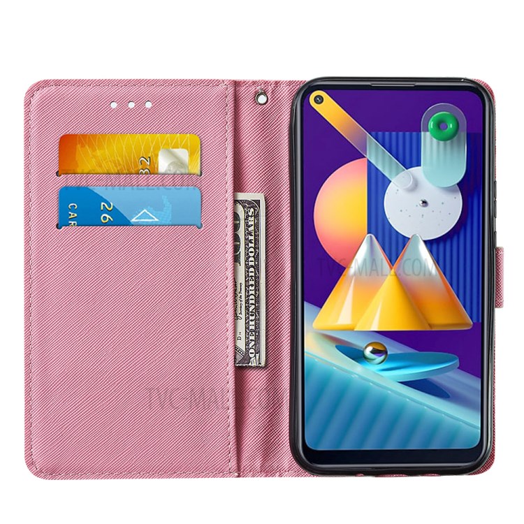Leather Phone Wallet Protective Case Pattern Printing for Samsung Galaxy A11/M11 - Red Butterfly-7