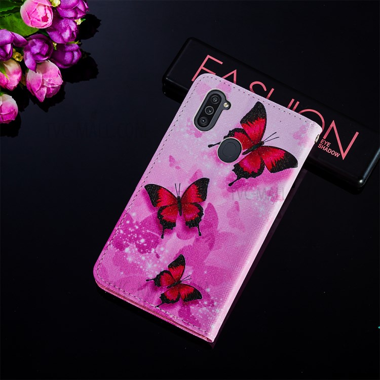 Leather Phone Wallet Protective Case Pattern Printing for Samsung Galaxy A11/M11 - Red Butterfly-8