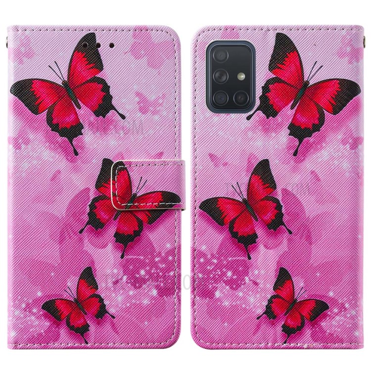 Leather Wallet Phone Cover Shell with Stylish Pattern Printing for Samsung Galaxy A51 SM-A515 - Red Butterfly-3