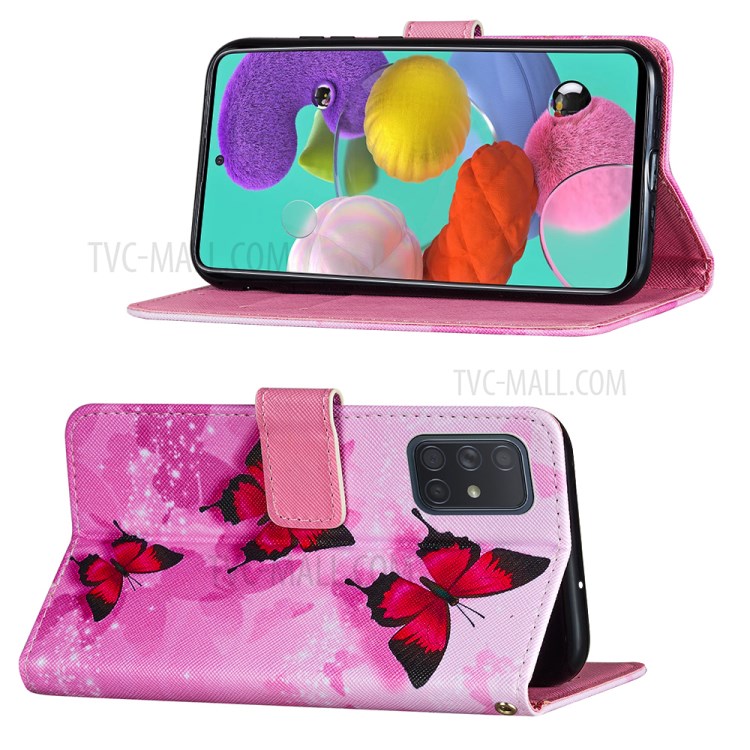 Leather Wallet Phone Cover Shell with Stylish Pattern Printing for Samsung Galaxy A51 SM-A515 - Red Butterfly-4