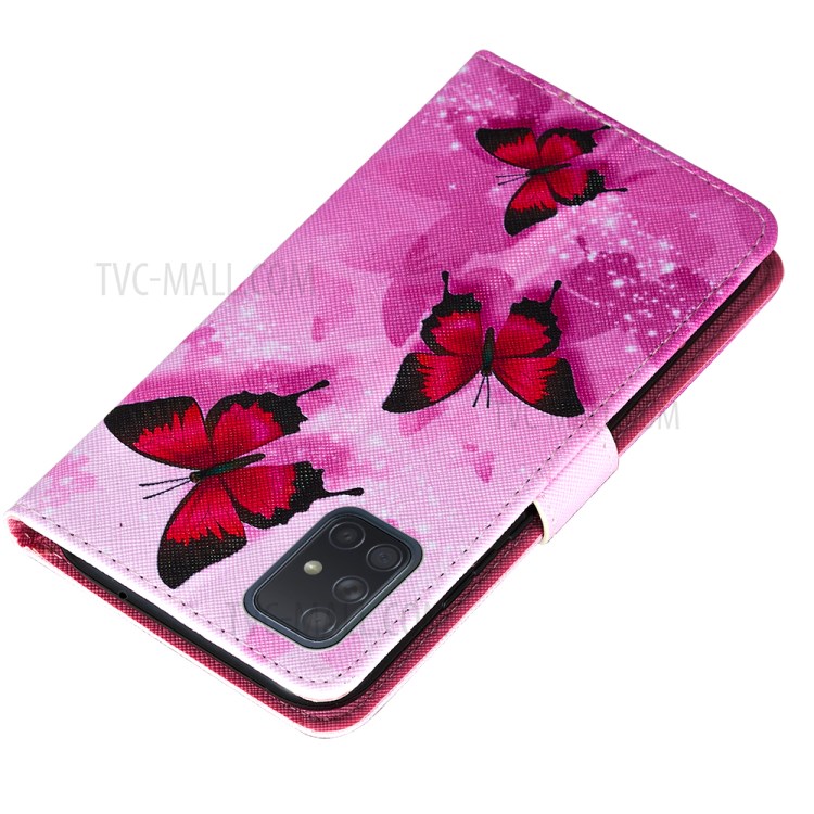 Leather Wallet Phone Cover Shell with Stylish Pattern Printing for Samsung Galaxy A51 SM-A515 - Red Butterfly-5