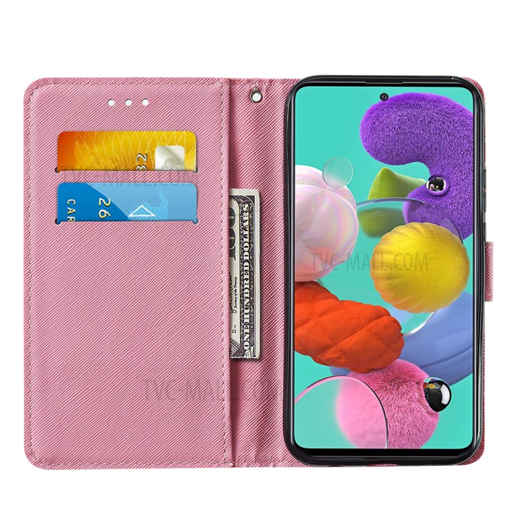 Leather Wallet Phone Cover Shell with Stylish Pattern Printing for Samsung Galaxy A51 SM-A515 - Red Butterfly-7