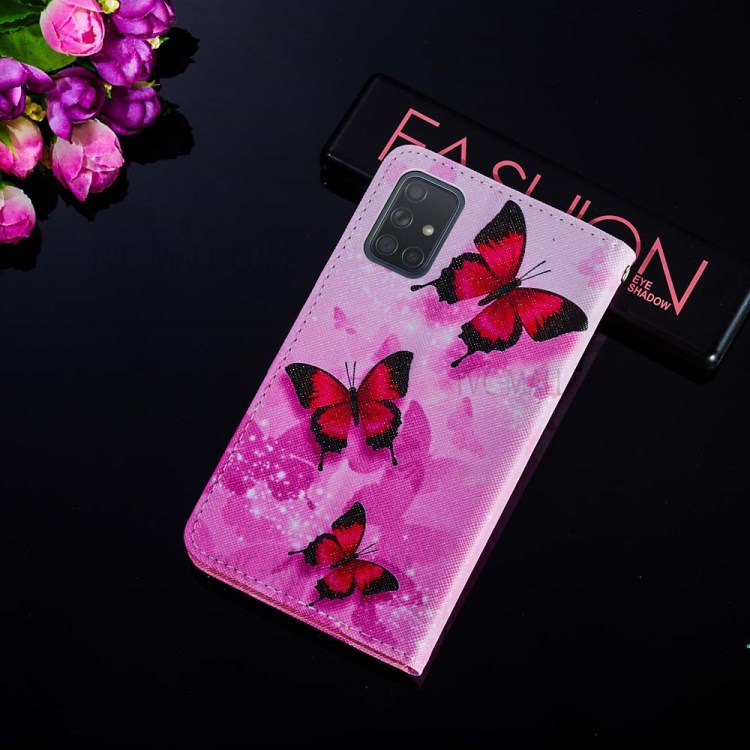 Leather Wallet Phone Cover Shell with Stylish Pattern Printing for Samsung Galaxy A51 SM-A515 - Red Butterfly-8