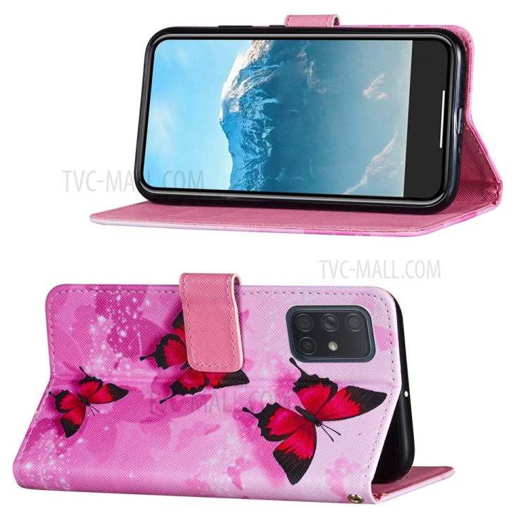 Leather Pattern Printing Phone Protective Case with Card Slots and Cash Pocket for Samsung Galaxy A71 SM-A715 - Red Butterfly-4