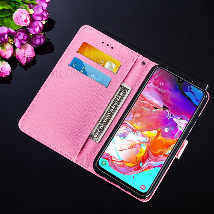 Leather Phone Cover Case with Pattern Printing for Samsung Galaxy A70 - Red Butterfly-10