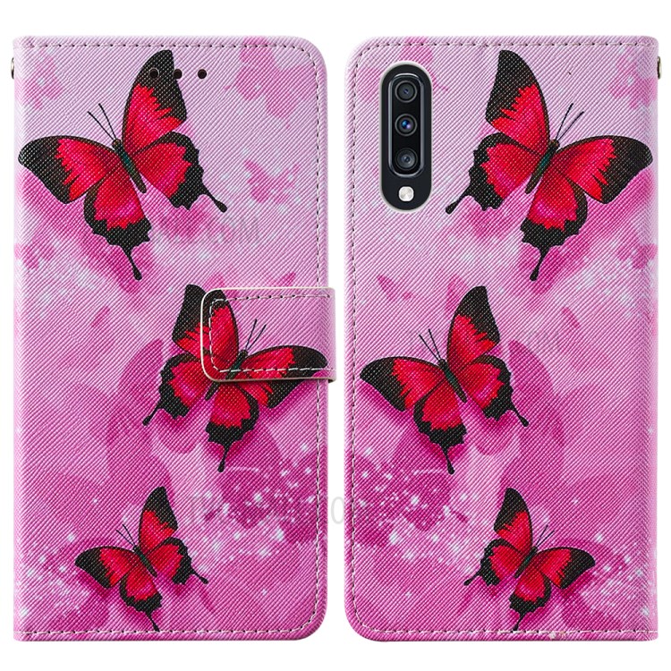 Leather Phone Cover Case with Pattern Printing for Samsung Galaxy A70 - Red Butterfly-3