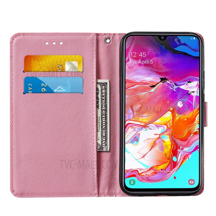 Leather Phone Cover Case with Pattern Printing for Samsung Galaxy A70 - Red Butterfly-7
