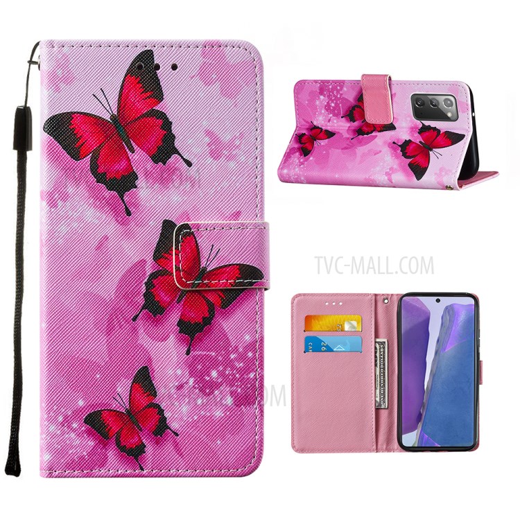 Leather Mobile Phone Cover Shell with Wallet and Stand for Samsung Galaxy Note 20/Note 20 5G - Red Butterfly-1